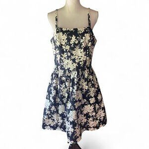 Renee DuMarr floral black white garden party sleeveless fit & flare dress 12